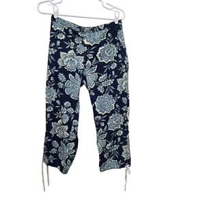 Tommy Hilfiger Floral Capri Pants XS Blue Drawstring Hem Crop